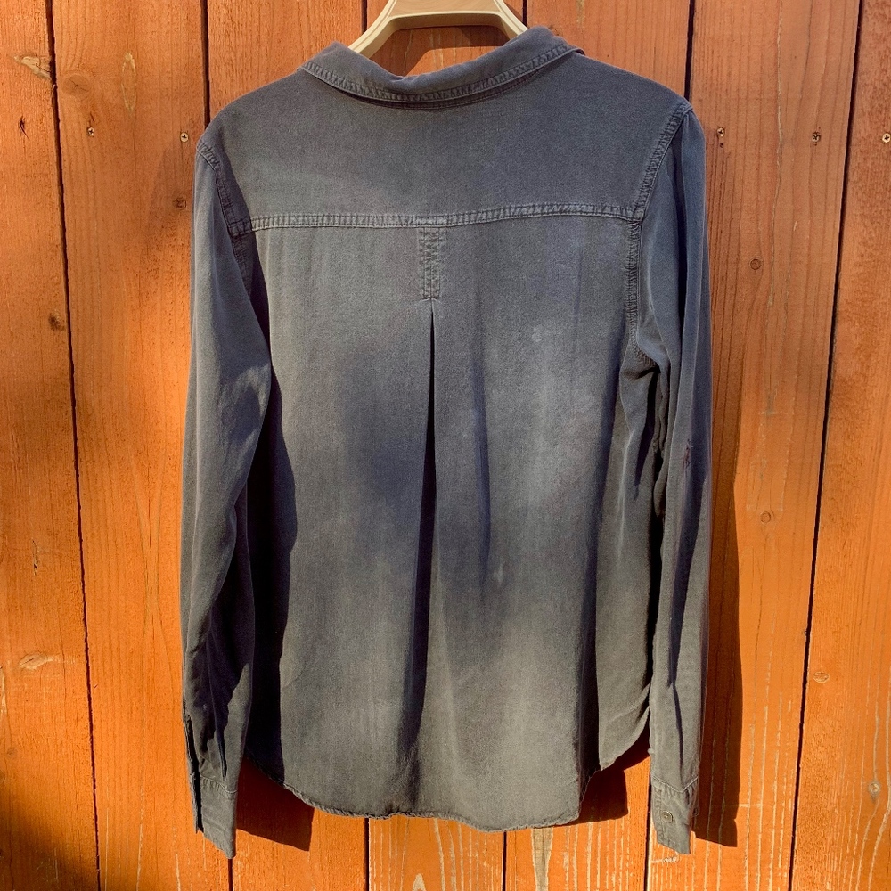 Charcoal Chambray Distressed Button-up Blouse - Picture 3 of 6